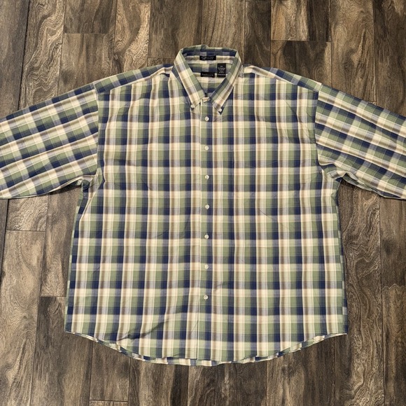 Van Heusen Wrinkle Free Green & Blue Plaid Button Down Shirt Men's Size 2XL - Picture 4 of 4